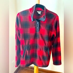 Duluth Doubleback Red Black Plaid Fleece Snap Mock Neck Top Women’s XS